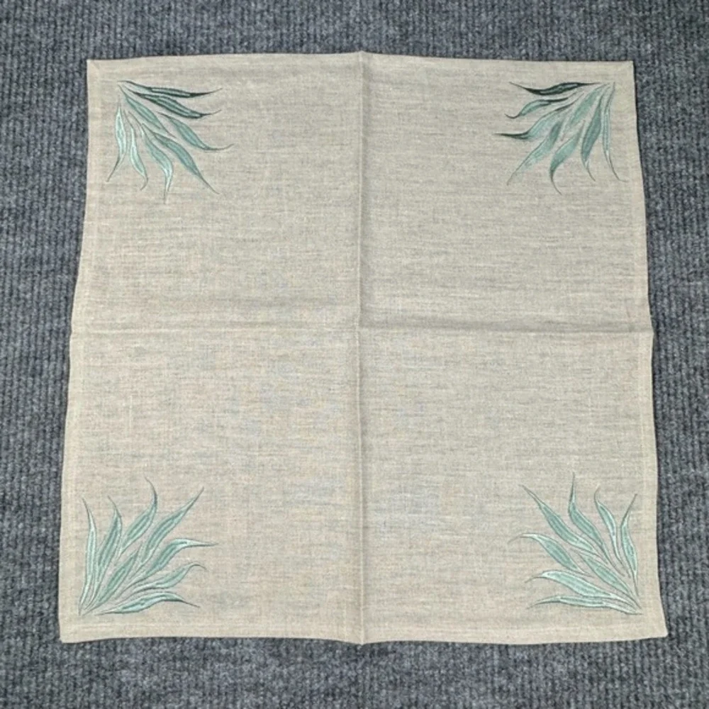 Viabrava 100%‎ Linen Embroidered Placemats Napkins 18 Pieces Botanical Tropical